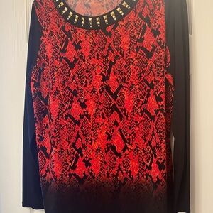 Peter Nygard Red and Black Graphic Embellished Blouse